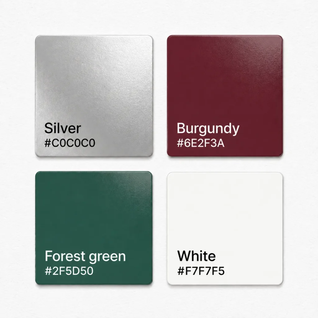 A color palette featuring silver
