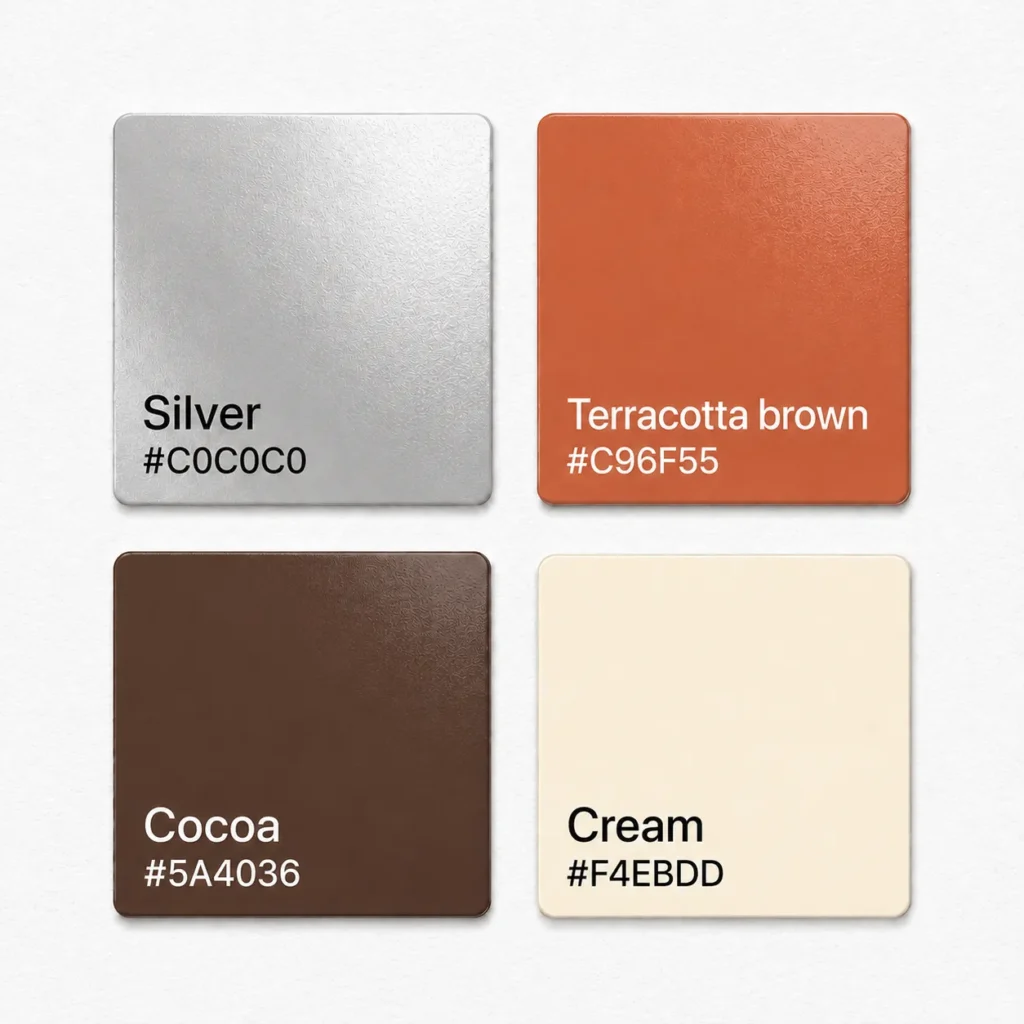 A color palette featuring silver