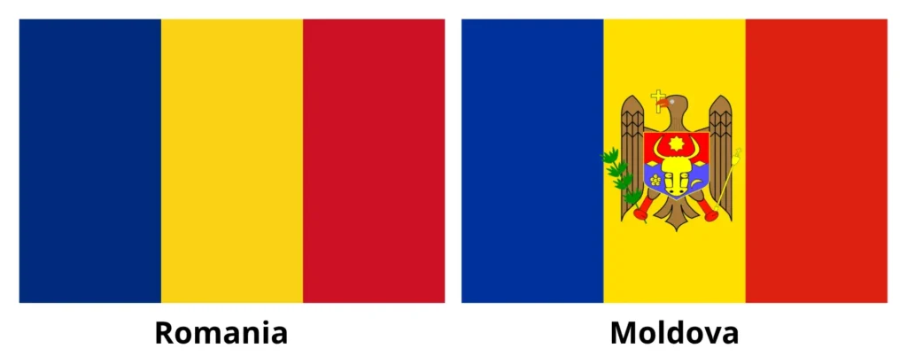 A comparison of the flags of Romania and Moldova