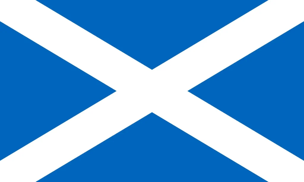 The blue-and-white flag of Scotland