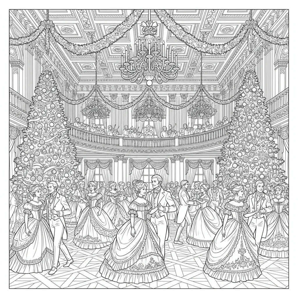 ai generated coloring page of a lavish christmas ball