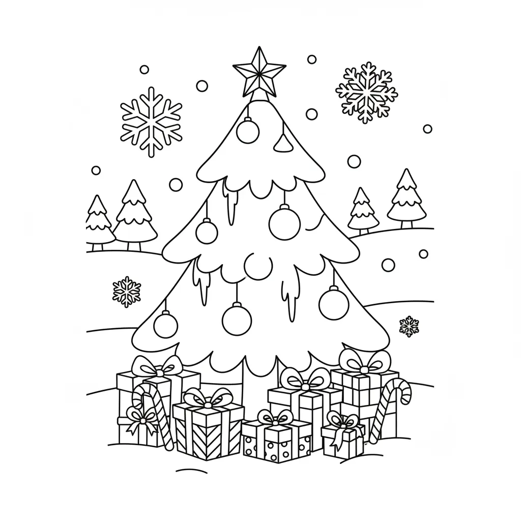ai generated image of a christmas tree coloring page for kids