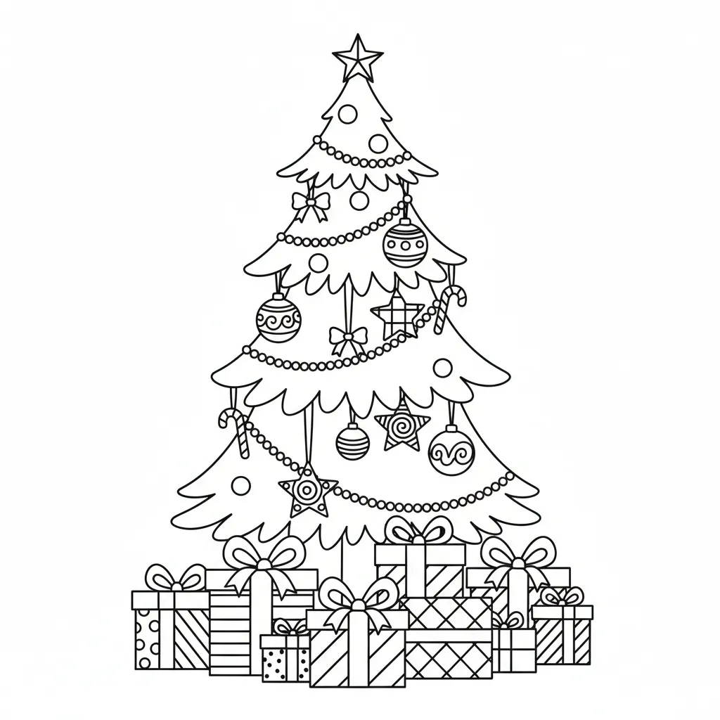 ai generated image of a simple christmas tree coloring page