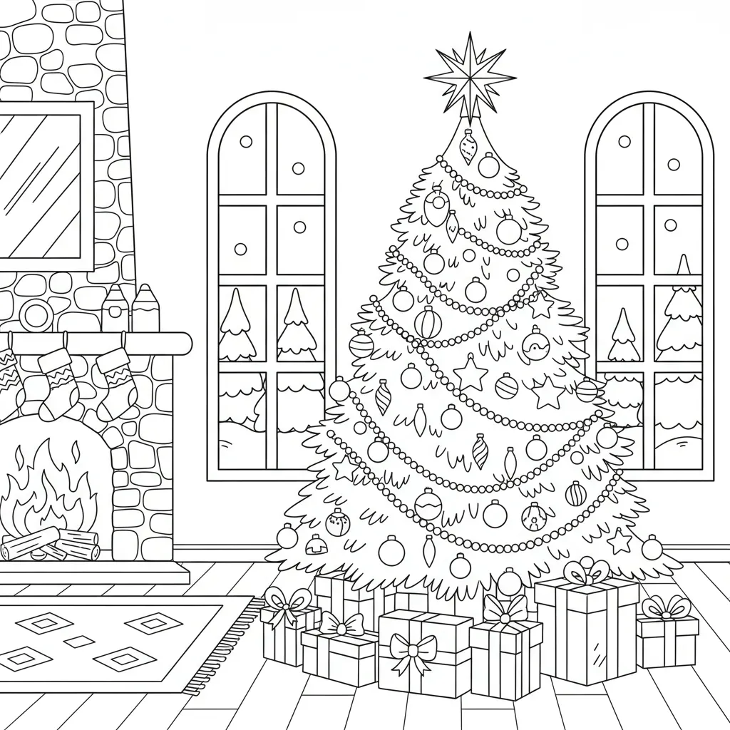 ai generated image of a christmas tree coloring page