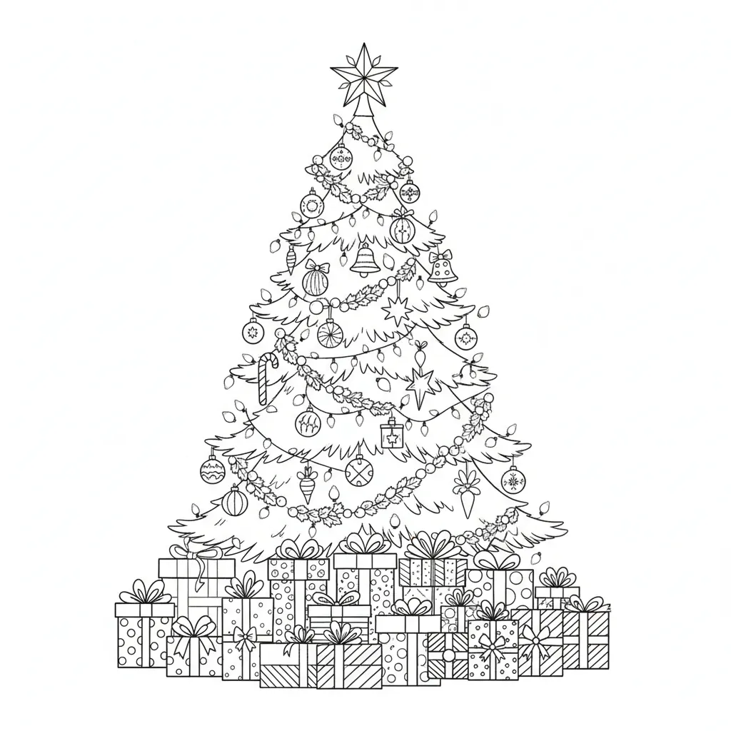 ai generated image of a christmas tree coloring page