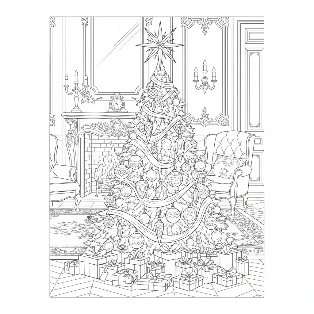 ai generated image of a christmas tree coloring page