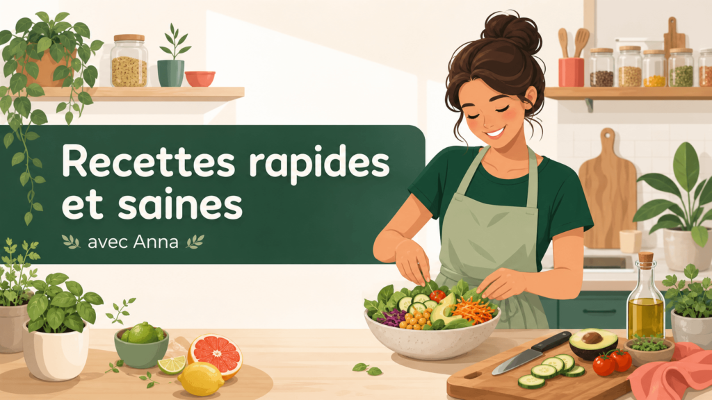 Anna, YouTubeuse fictive, anime une chaîne culinaire centrée sur des recettes rapides et saines.