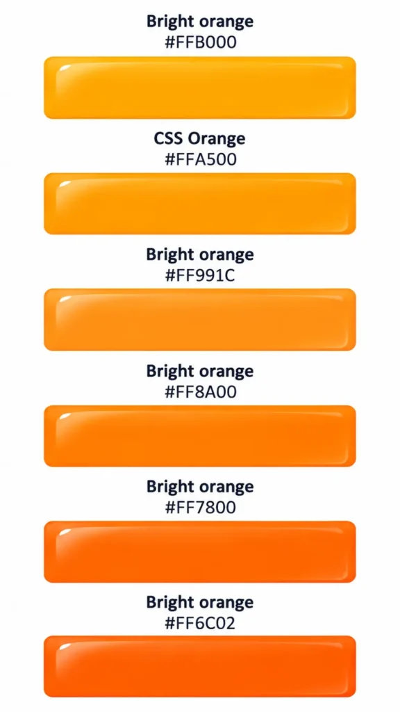 Swatches of bright orange with color codes