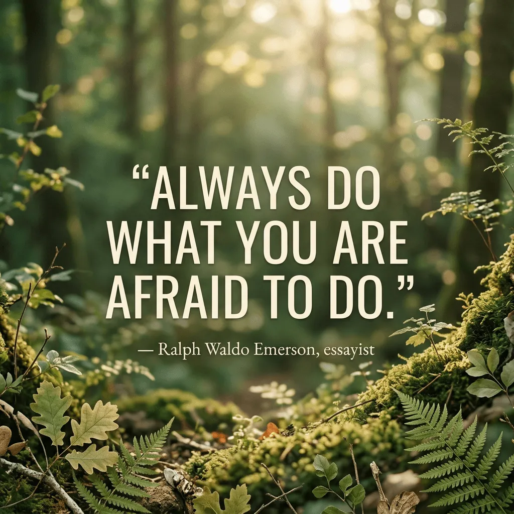 Always do what you are afraid to do. ―Ralph Waldo Emerson, essayist against an AI generated backdrop of a forest