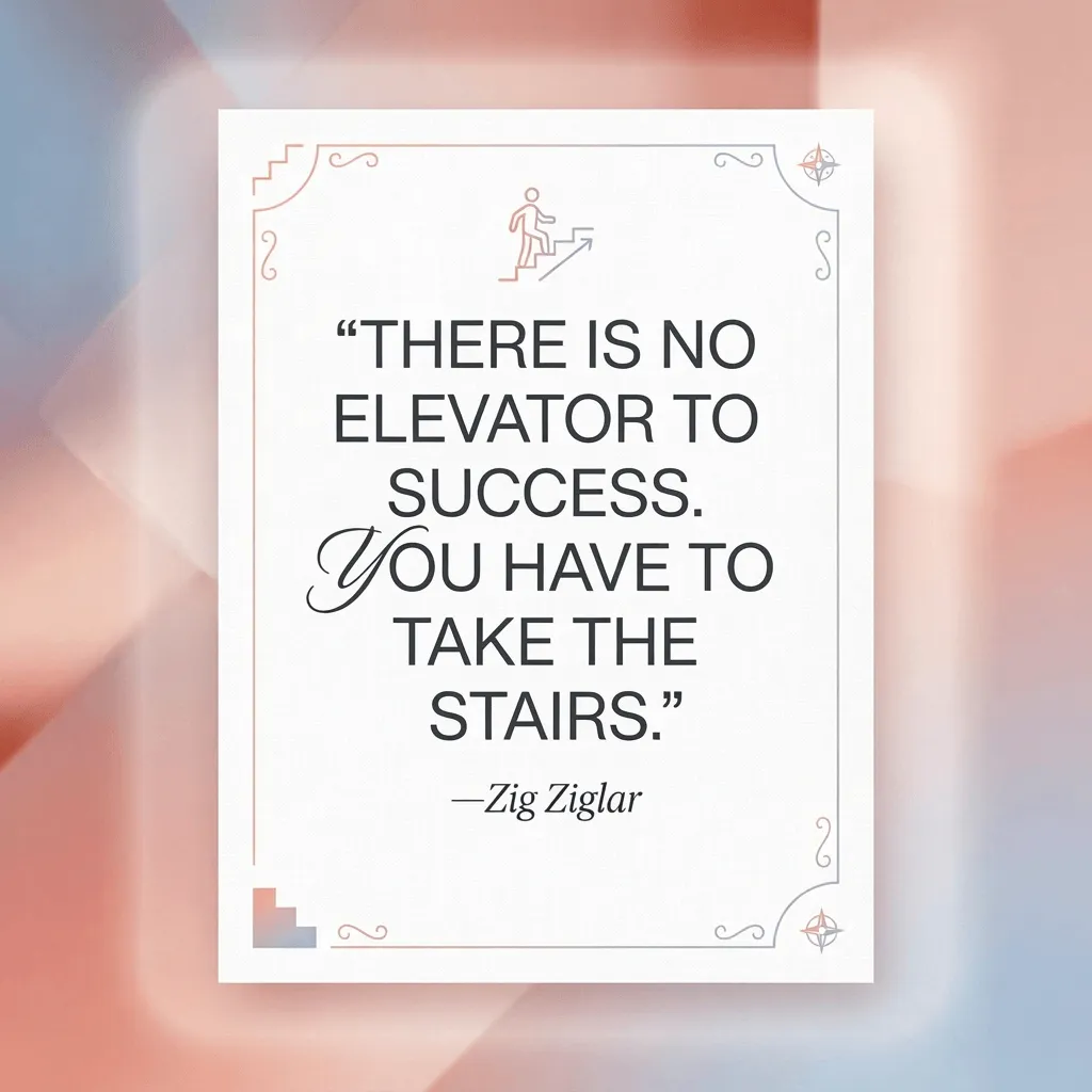There is no elevator to success. You have to take the stairs. —Zig Ziglar, motivational speaker on a colorful, AI generated background