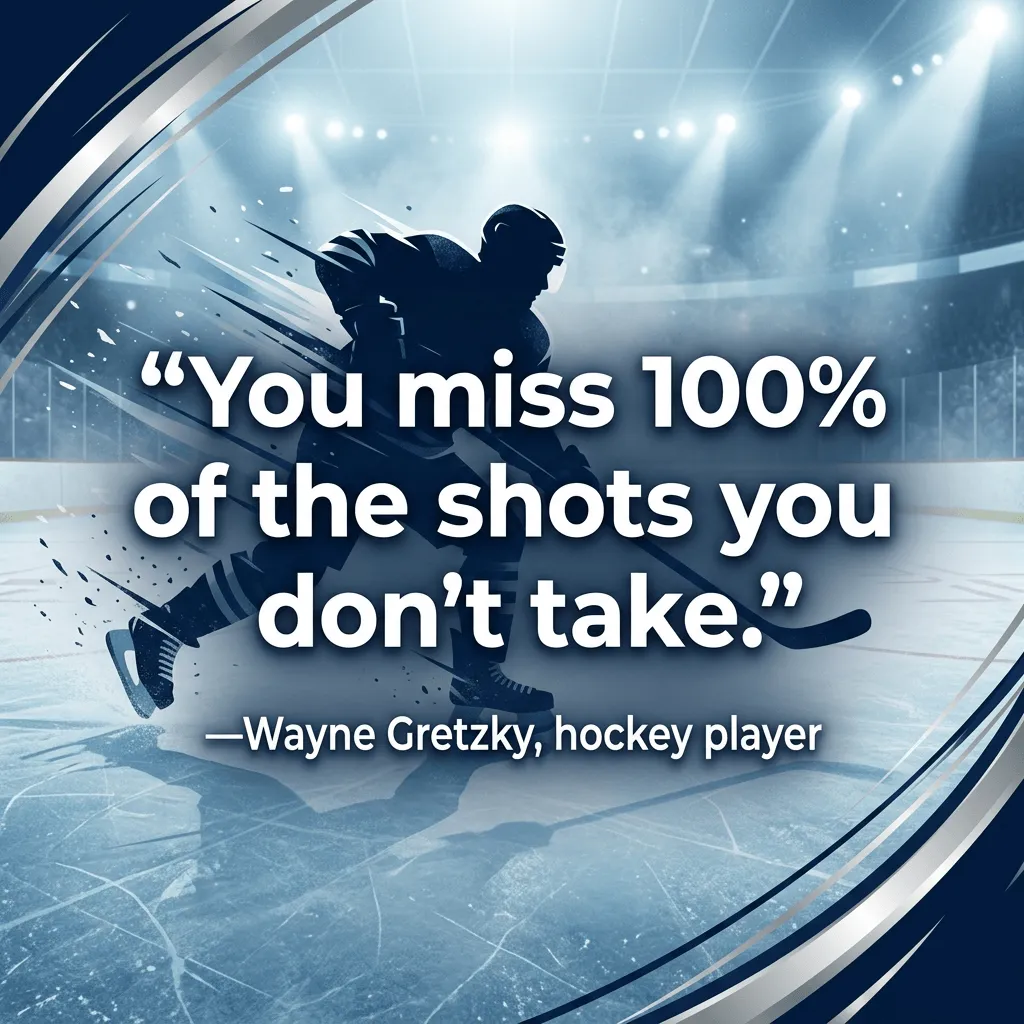 “You miss 100% of the shots you don’t take. —Wayne Gretzky, hockey player on an AI generated backdrop of a hockey player on an ice rink