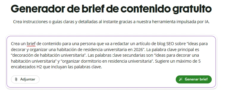 Generador de brief de Quillbot