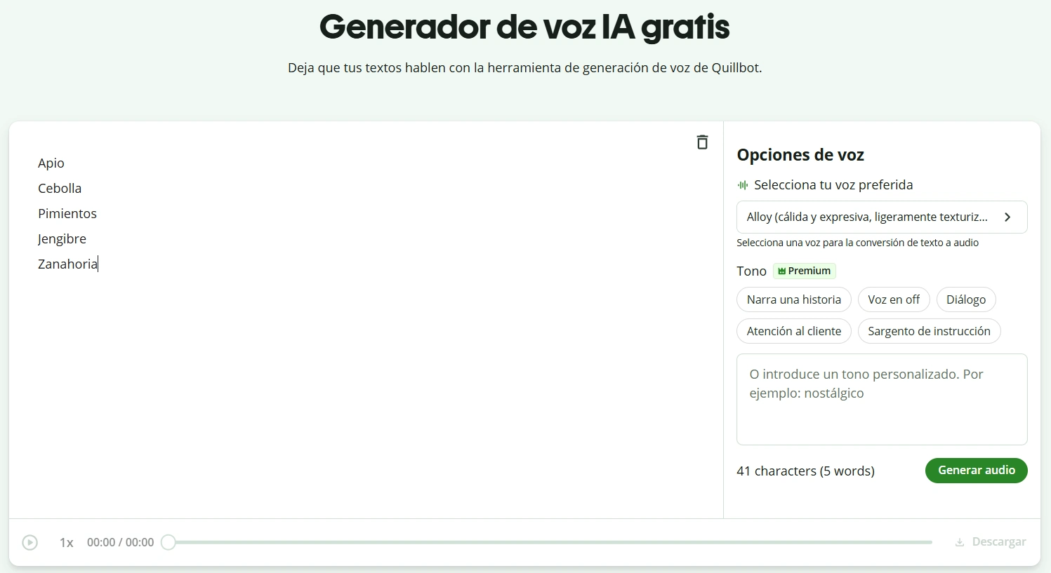 Generador de voz con IA de Quillbot